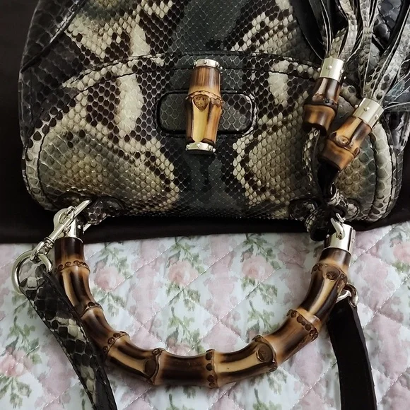NWT Limited edition Gucci Python bamboo top handle bag exotic snakeskin strap - Picture 9 of 17